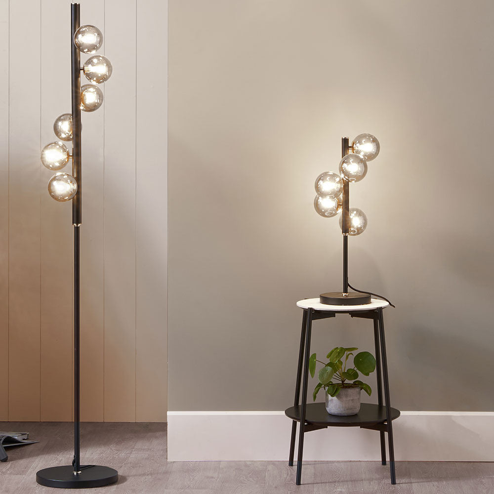 Blair Smoke Glass Ball & Black Metal Table Lamp